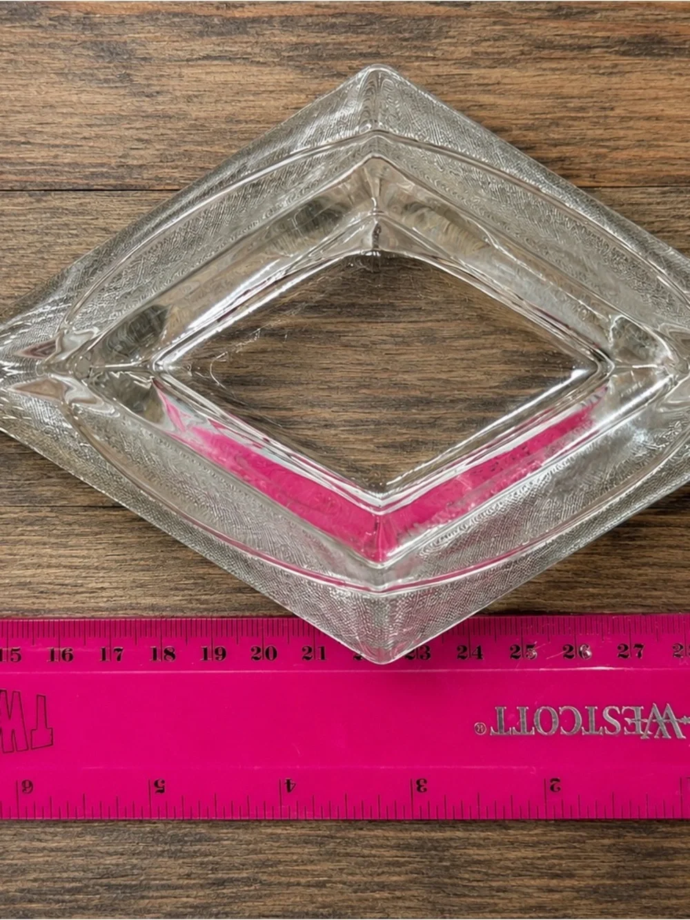 Heavy Clear Glass Diamond Square Ashtray Catchall Dish Mid Century Modern 6”